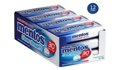 Mentos Clean Breath Mints, Peppermint, 12 Tins, 12 x 35 g, Peppermint