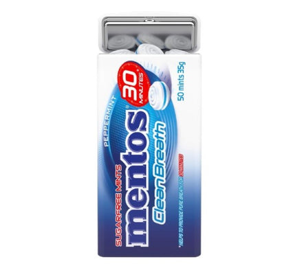 Mentos Clean Breath Mints, Peppermint, 12 Tins, 12 x 35 g, Peppermint