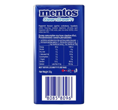 Mentos Clean Breath Mints, Peppermint, 12 Tins, 12 x 35 g, Peppermint