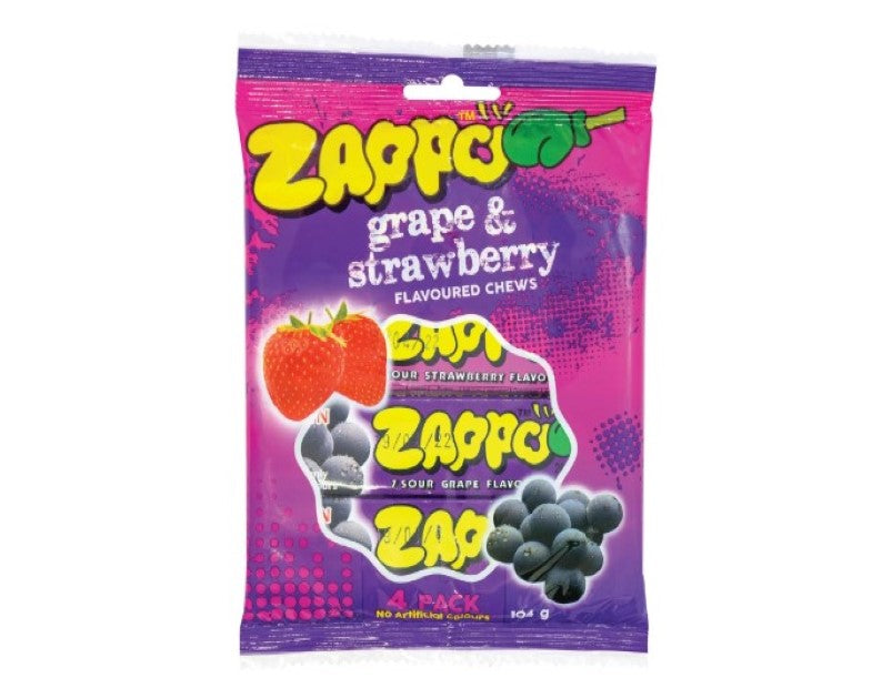 ZAPPO Sour Grape & Strawberry Chews - 4 Pack (104g)