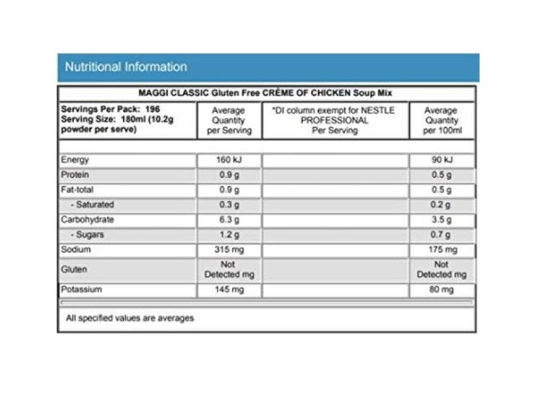 Maggi Gluten Free Crème of Chicken Soup Mix, 2kg (Makes 35.3 litres, 196 Serves)