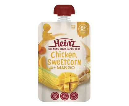 Heinz 6+ Months Chicken, Sweetcorn and Mango Heinz For Baby Baby Food Pouch, 120g (pack of 6)