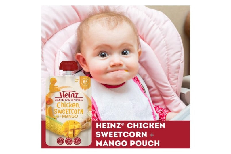 Heinz 6+ Months Chicken, Sweetcorn and Mango Heinz For Baby Baby Food Pouch, 120g (pack of 6)