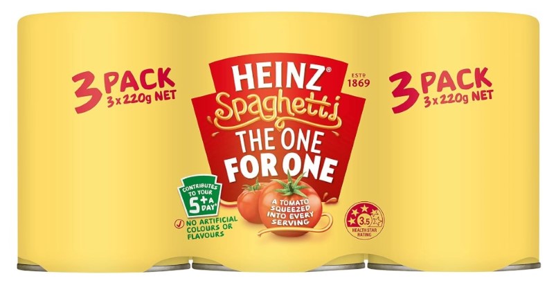 Heinz Spaghetti The One for One Multipack Canned Pasta In Tomato Sauce 220g (Pack of 3)