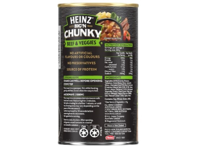 Heinz Big N Chunky Beef & Veggies Soup Canned Meal Dinner