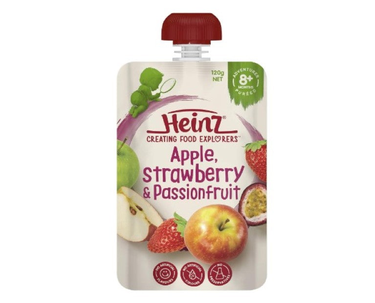 Heinz 8+ Months Apple Strawberry and Passionfruit Heinz For Baby Baby Food 120g (pack of 6)