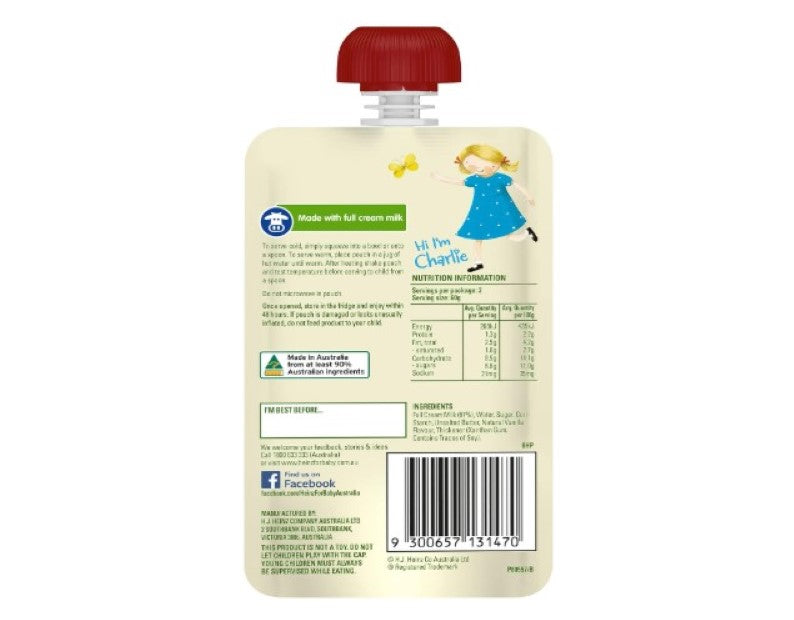 Heinz Vanilla Custard 1-3 Years Heinz Little Kids Baby Food Pouch 120g (pack of 6)