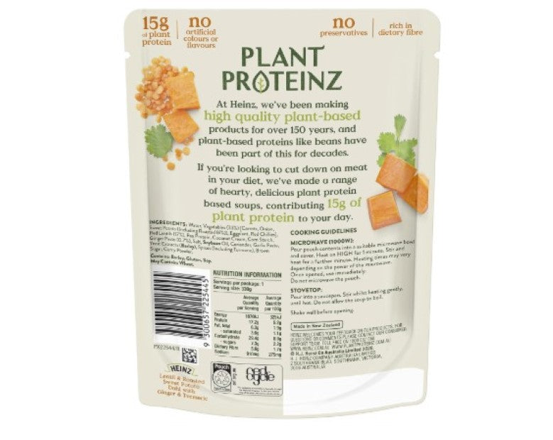 Heinz Plant Proteinz Lentil and Roasted Sweet Potato Dahl with Ginger and Tumeric Soup, 330g