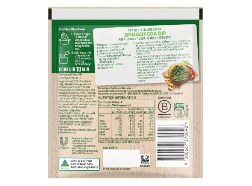 Continental Classics Spring Vegetable Simmer Soup 30 g