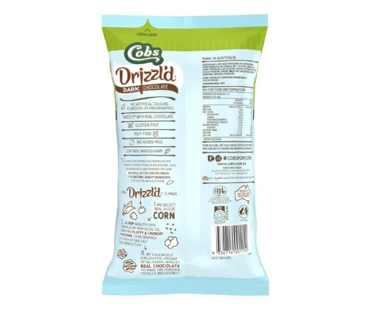 Cobs Drizzl'd Dark Chocolate Sea Salt Popcorn 70g x 15 (1,050g total)