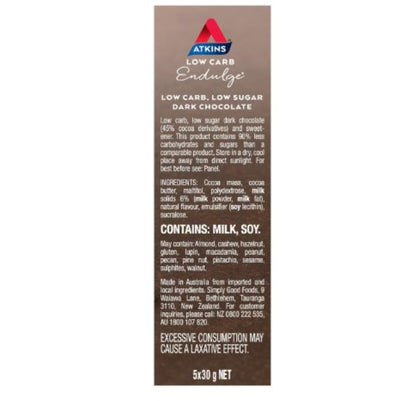 Atkins Low Carb Endulge Dark Chocolate Bars 5 Pack