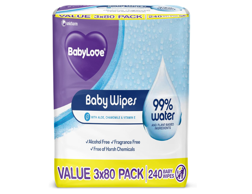 BabyLove 99% Water & Plant-Based Ingredients Hypoallergenic Baby Wipes - 3 Pack