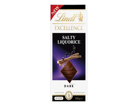 Lindt Excellence Salty Liquorice Dark Chocolate Block 100g - 2 Pack