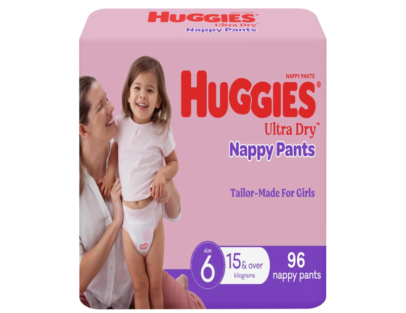 Huggies Ultra Dry Nappy Pants Girls Size 6 (15kg+) 96 Count