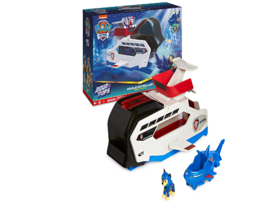 PAW Patrol Aqua Pups Whale Patroller Team Vehicle with Chase Action Figure – Toy Car and Vehicle Launcher