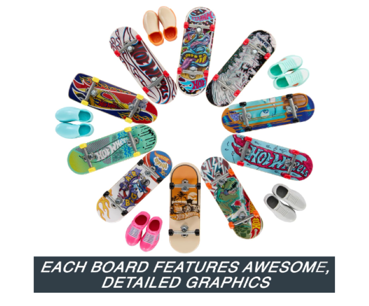 Hot Wheels | Skate Fingerboards 10-Pack, Set of 10 Finger Skateboards