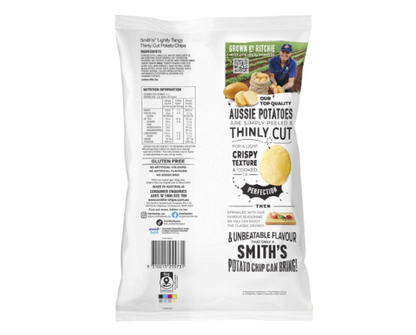 Smith's Thinly Cut Lightly Tangy 40 Percent Less Sodium Potato Chips 175 g