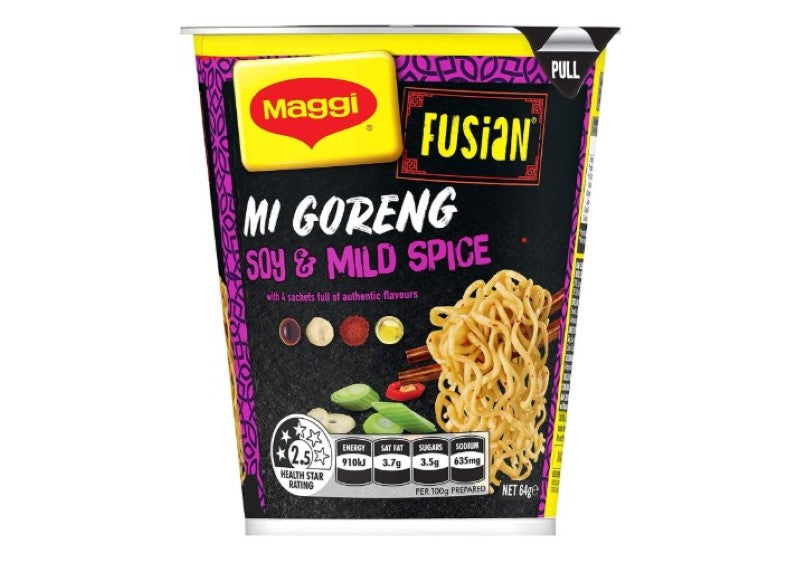 MAGGI FUSIAN Noodle Cup Mi Goreng Soy And Mild Spice 12 Pack