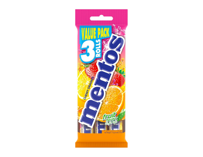 MENTOS Fruit Candy Roll 3 Pack, Classic Mix of Fruity Flavours, 112.5g