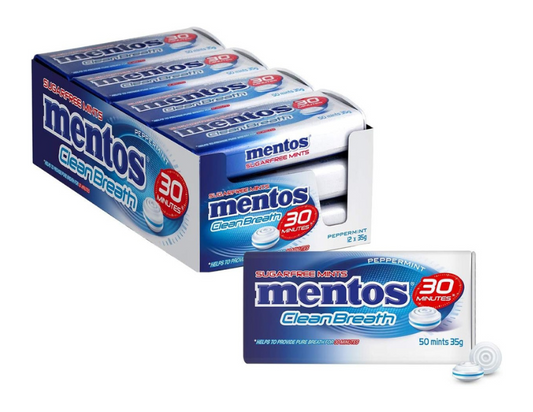 Mentos Clean Breath Mints, Peppermint, 12 Tins, 12 x 35 g, Peppermint