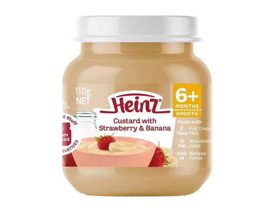 Heinz Custard with Strawberry & Banana Baby Food for 6+ Months Babies 110 g (Pack of 6)