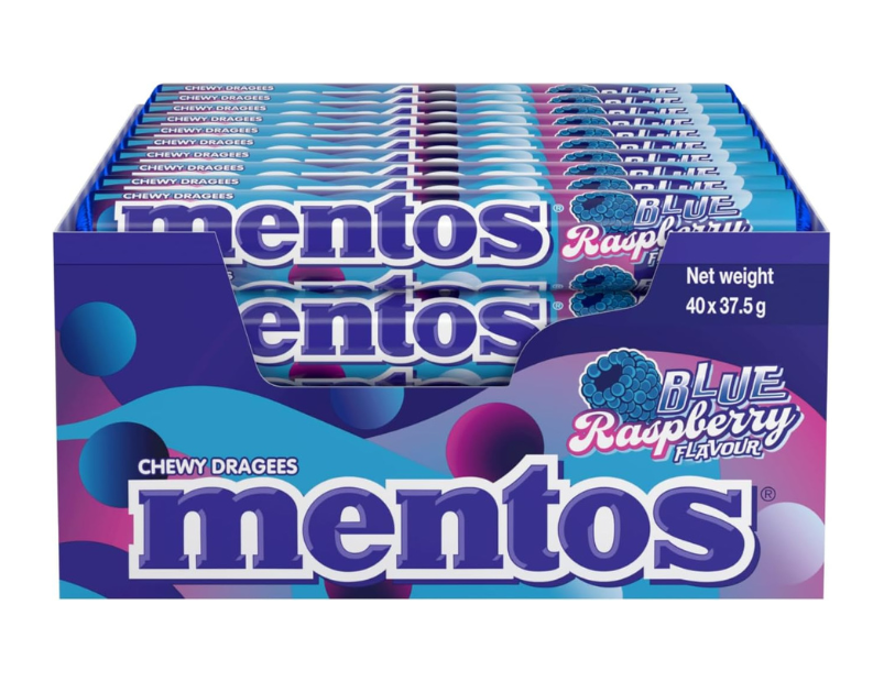 Mentos Blue Raspberry Flavoured Confectionery Candy 37.5 g x 40 Roll