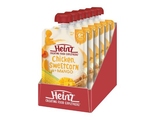 Heinz 6+ Months Chicken, Sweetcorn and Mango Heinz For Baby Baby Food Pouch, 120g (pack of 6)