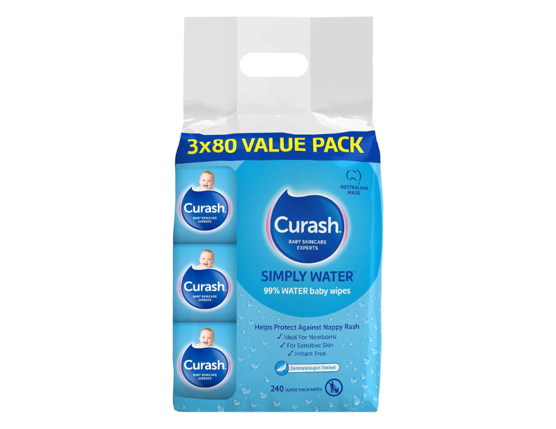 Curash | Simply Water Baby Wipes (3 x 80) Value Pack - 240 wipes