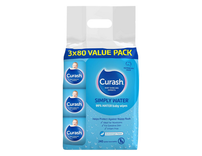 Curash | Simply Water Baby Wipes (3 x 80) Value Pack - 240 wipes