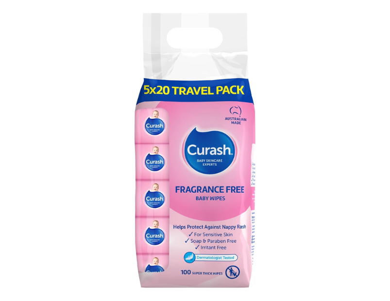 Curash | Fragrance Free Baby Wipes (5 x 20) Value Pack - 100 wipes