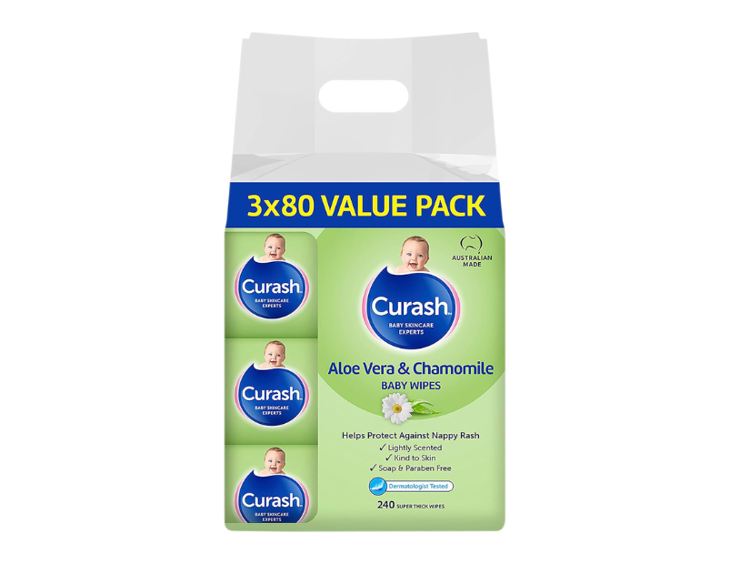 Curash | Aloe Vera & Chamomile Baby Wipes (3 x 80) Value Pack, 240 wipes