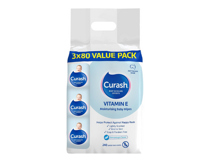 Curash | Vitamin E Moisturising Baby Wipes (3 x 80) Value Pack - 240 wipes