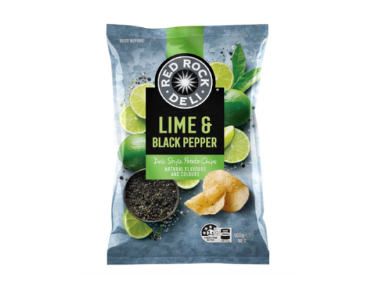 Red Rock Deli Chip Lime & Black Pepper 165G Potato Snack Nibbles Food Treat