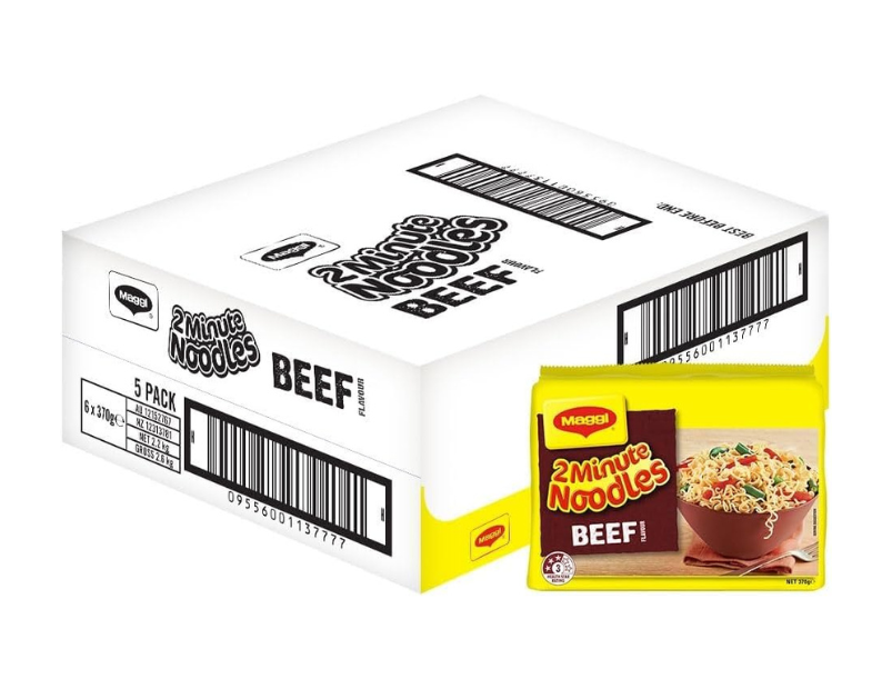 MAGGI 2 Minute Noodles, Beef 30 Pack, 6 x 5 Pack