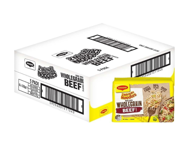 MAGGI 2 Minute Noodles, Wholegrain Beef 30 Pack, 6 x 5 Pack