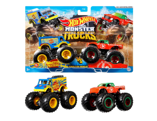 Hot Wheels | Monster Trucks Demolition Doubles, Set of 2 Toy Monster Trucks in 1:64 Scale