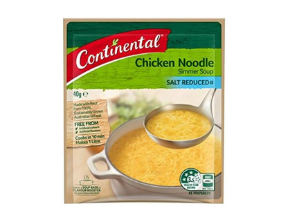 16 x Continental Simmer Soup Chicken Noodle Salt Reduced, 40g