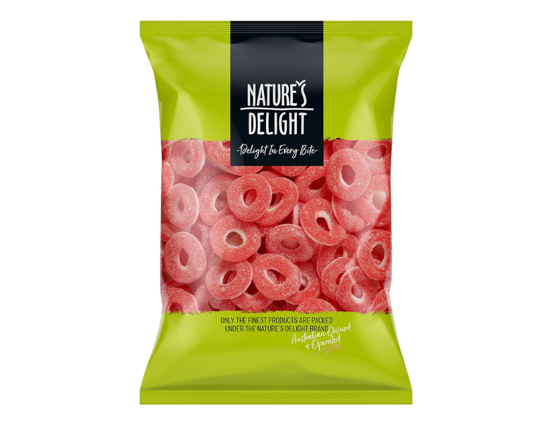 Natures Delight Sour Strawberry Rings 275 g