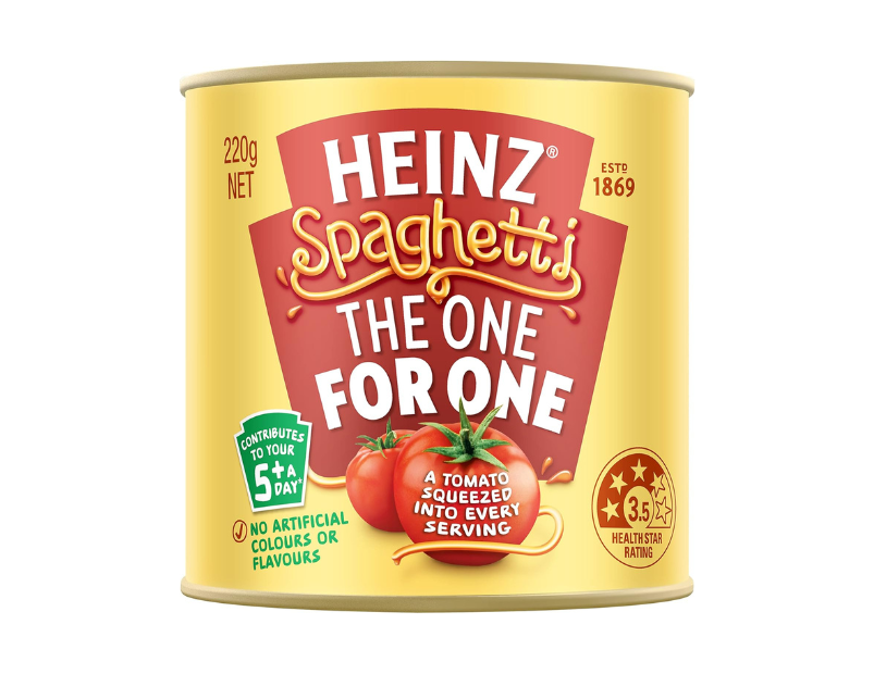 Heinz Spaghetti The One for One Canned Pasta In Tomato Sauce Ready To Eat Quick and Convenient Meal, 220g