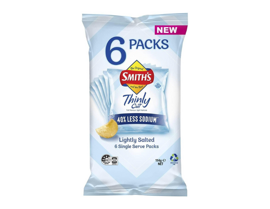 Smith's Thinly Cut Lightly Salted 6 Serve Pack Potato Chips 114 g