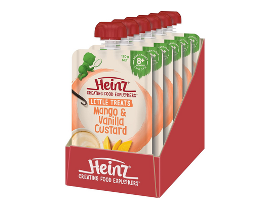 Heinz 8+ Months Mango and Vanilla Custard Heinz For Baby Heinz Little Treats Baby Food Pouch 120g (pack of 6)