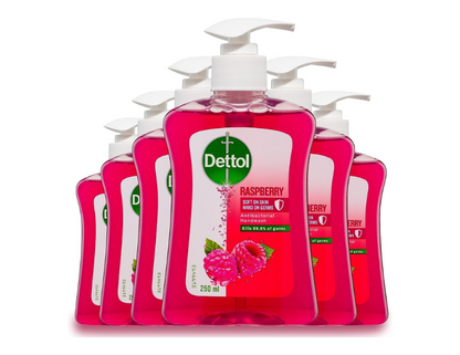 Dettol Liquid Hand Wash Raspberry and Pomegranate Pump Anti-Bacterial, 250ml - 6 Pack