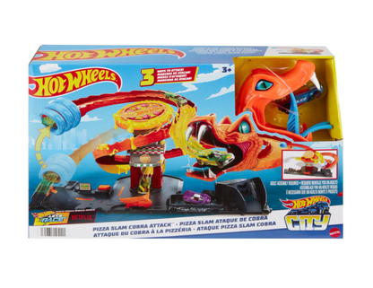 Hot Wheels | City Track Set Pizza Slam Cobra Attack Playset with 1:64 Scale Toy Car