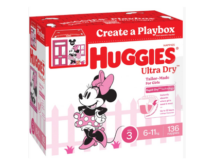 Huggies Ultra Dry Nappies Girls Size 3 (6 - 11kg) 136 Pack