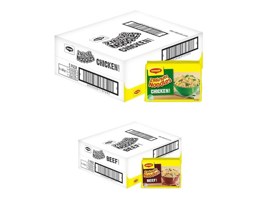 MAGGI 2 Minute Noodles Bundle - 1x Chicken Flavour, 1x Beef Flavour 30 pack