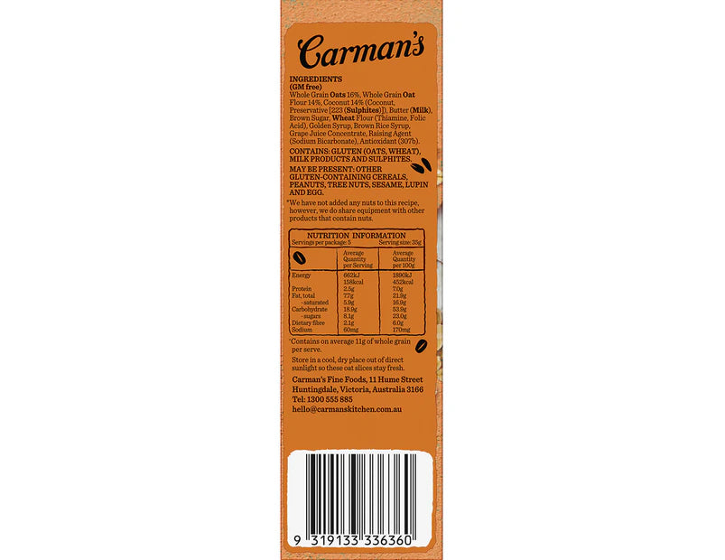 Carman's Oat Slice Golden Oat & Coconut 175g - 3 Pack