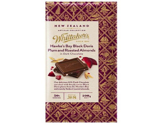 Whittaker's Hawkes Bay Black Doris Plum & Roasted Almonds Dark Chocolate Block 100g - 2 Pack