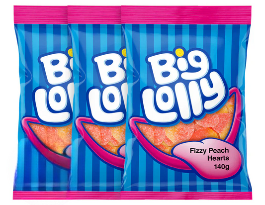 Big Lolly Fizzy Peach Hearts 140g - 3 Pack