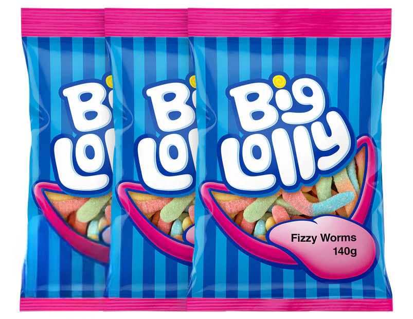 Big Lolly Fizzy Worms 140g - 3 Pack