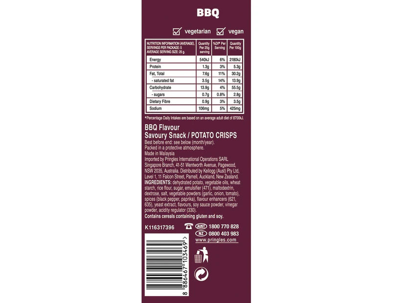 Pringles Potato Chips BBQ 134g - 3 Pack